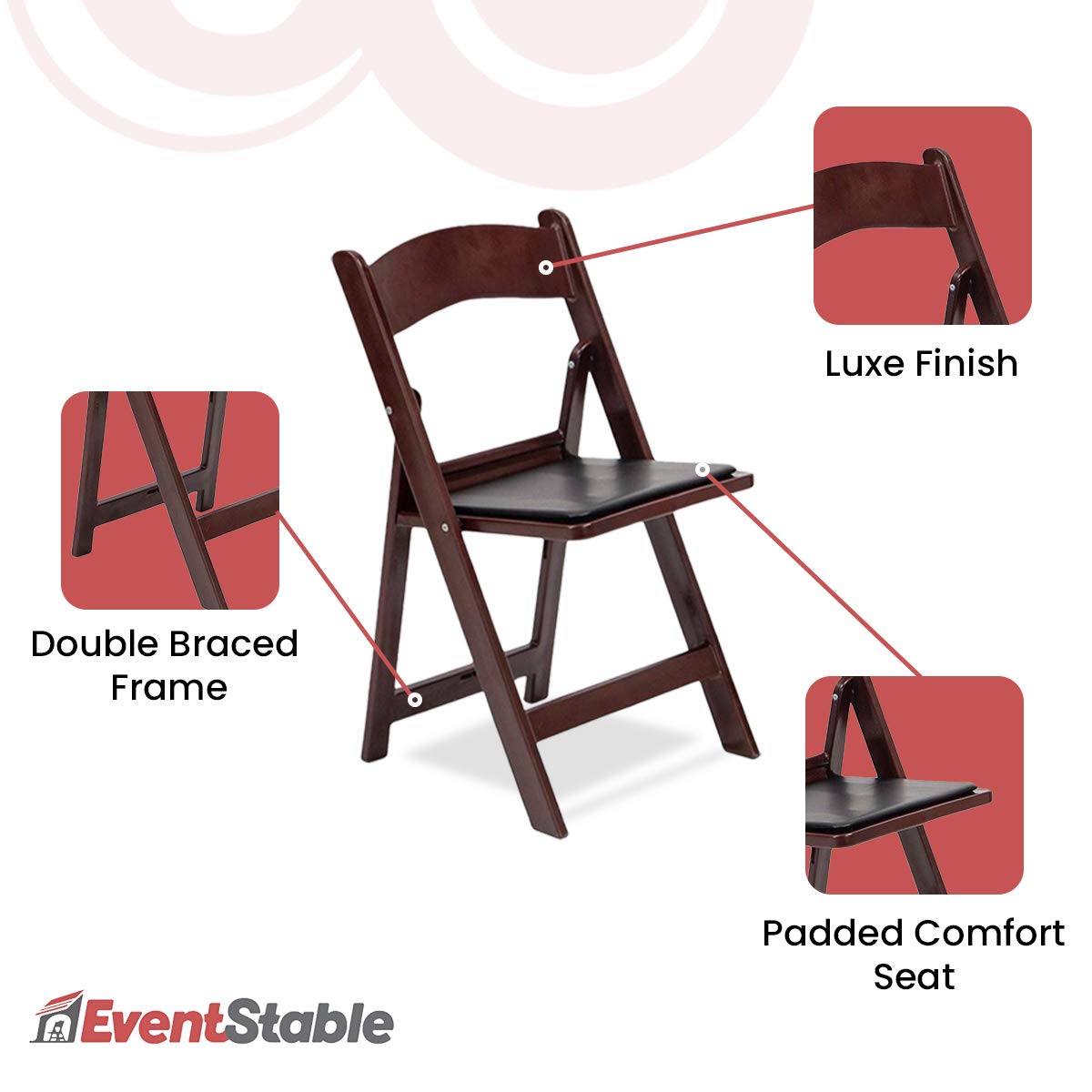 EventStable Titan PRO Resin Folding Chair - Mahogany Indoor/Outdoor Lightweight Folding Chair with Vinyl Padded for Weddings Parties Events - 100 Pack