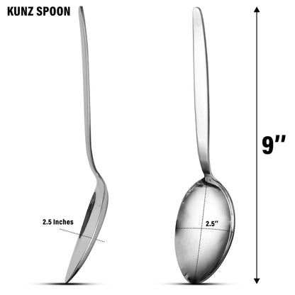 BNAZIND Kunz Perforated and Regular Set | Pack of 2 | 9 Inch 18/10 Stainless Steel Cooking Serving Spoon | Daily Chef, Basting, Quenelle, Saucing, Plating Spoon | Dishwasher safe