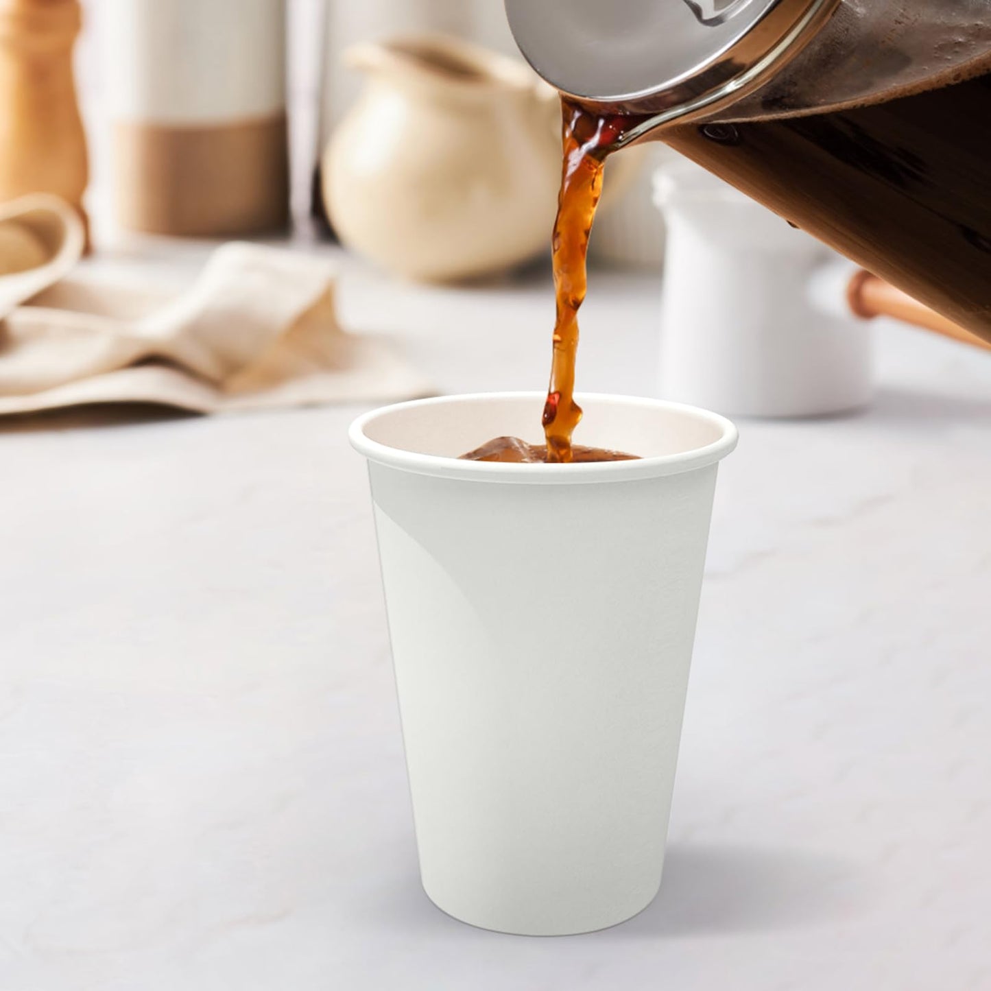 Dealusy 100 Count 12 oz Coffee Cups, Leak-Free Food Safe Paper Cups 12 oz, Disposable 12oz White Paper Cups for Cold and Hot Drinks