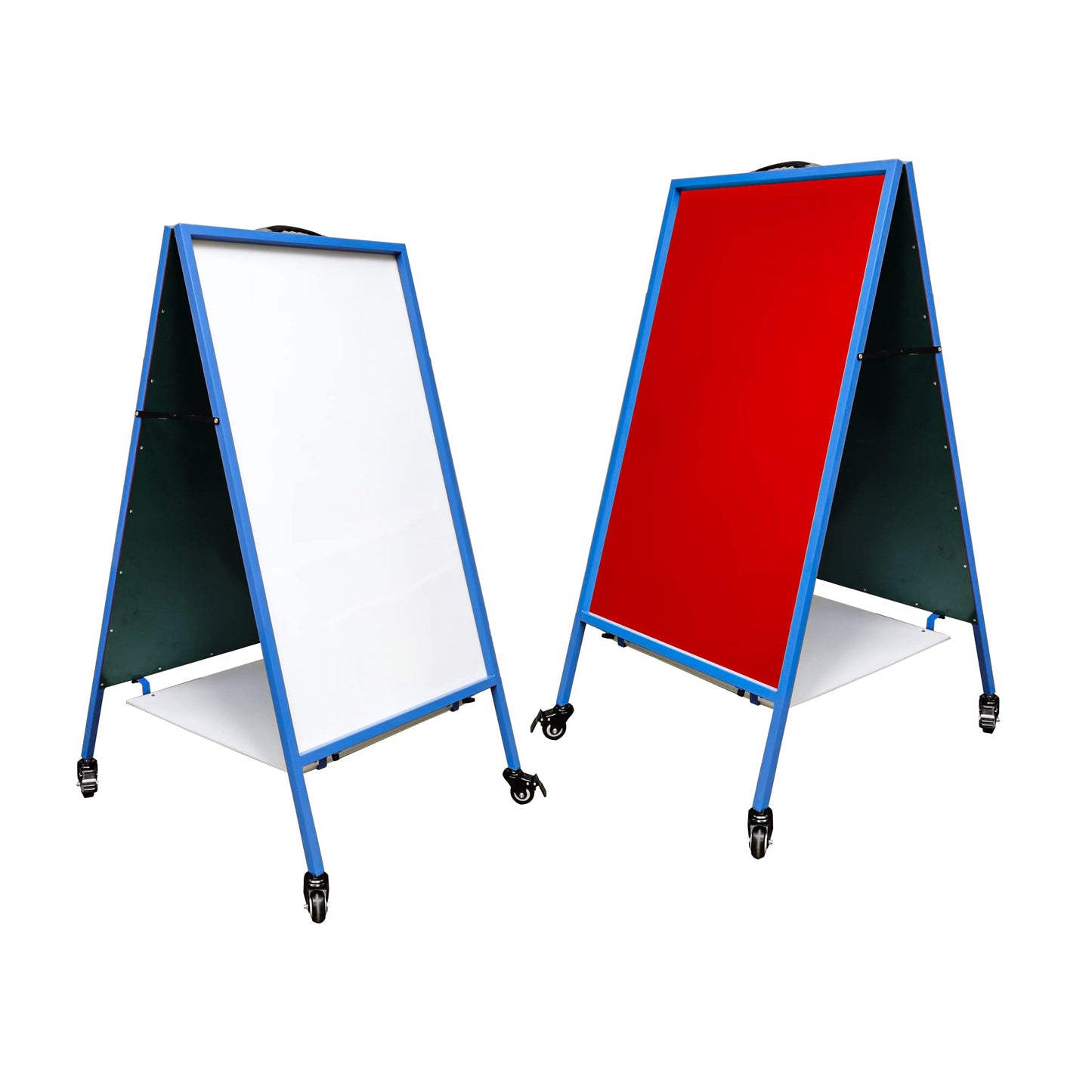 FixtureDisplays Double-Sided Easel with Dry Erase & Magnetic Felt Surfaces A-Frame Art Board on Wheels Blue Steel Frame 19531-NPF