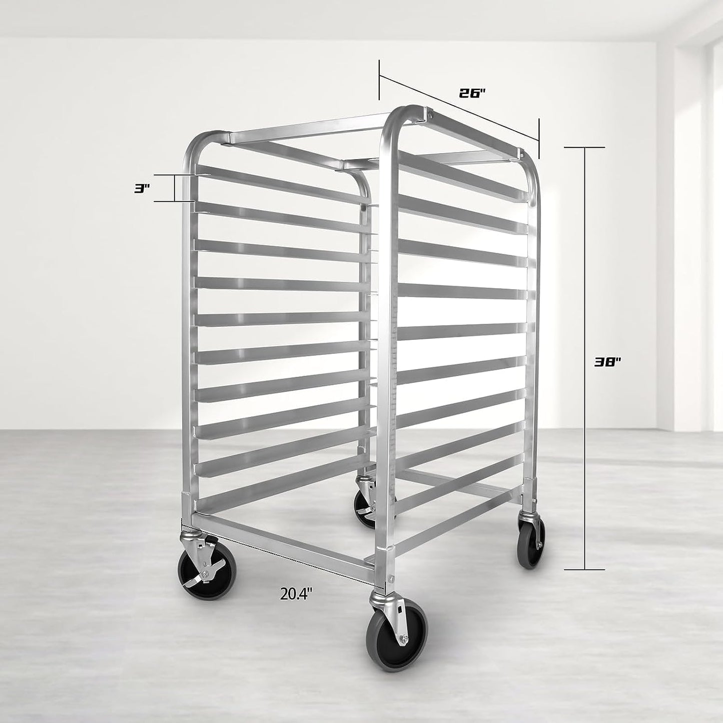 EliteBloom 20 Tier Bun Pan Rack, Bakery Rack with 2 Lockable Wheels, Aluminum Storage Cooling Trolley with Open Shelf, Dough Pizza Baking Mobile Rack for Home Commercial,10 Tier,