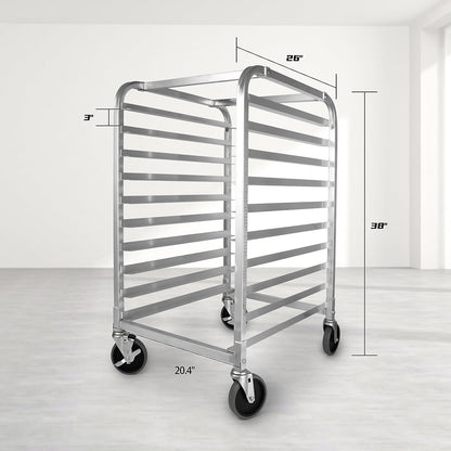 EliteBloom 20 Tier Bun Pan Rack, Bakery Rack with 2 Lockable Wheels, Aluminum Storage Cooling Trolley with Open Shelf, Dough Pizza Baking Mobile Rack for Home Commercial,10 Tier,