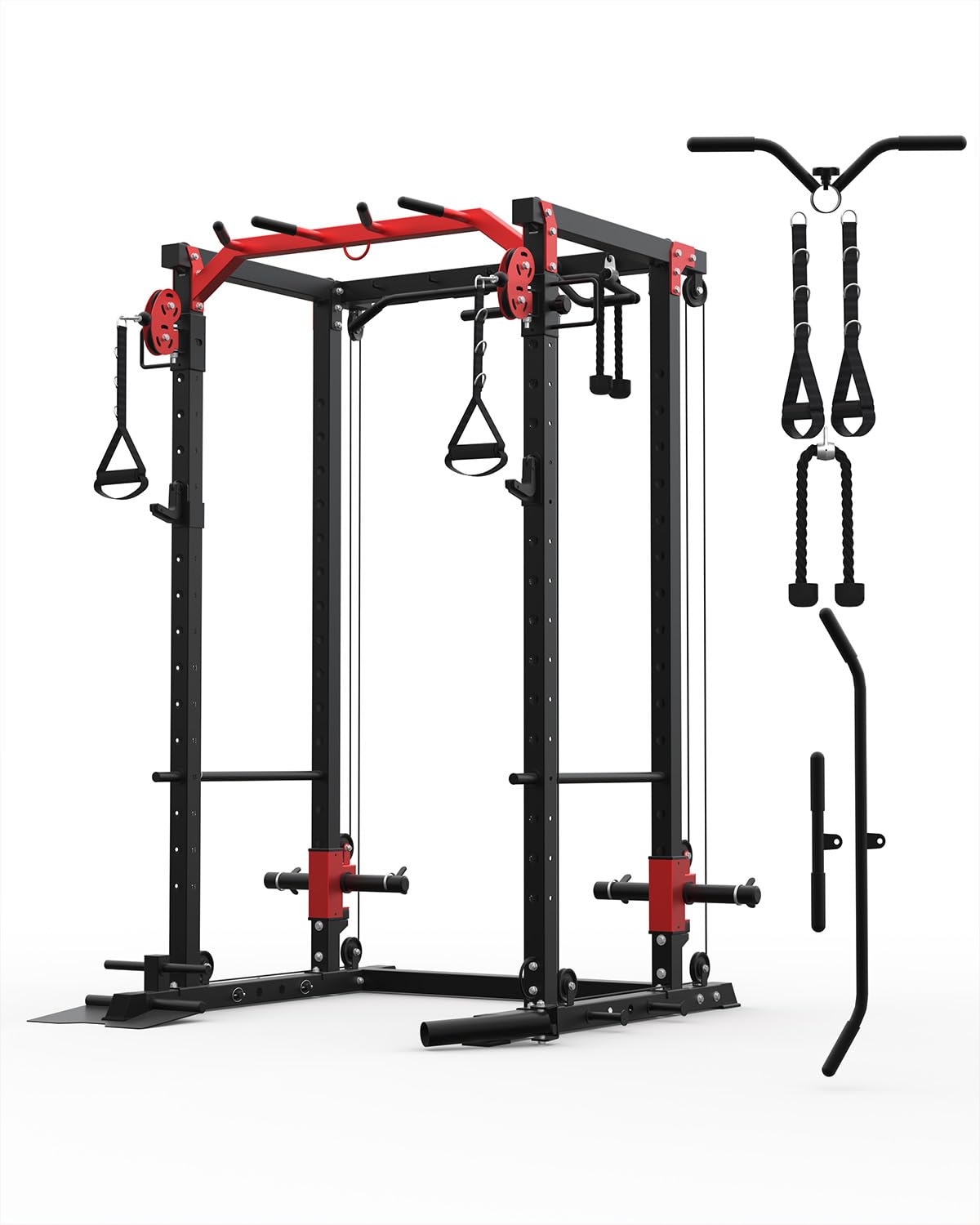 Power Cage for Home Gym, 2000LBS Power Rack with Cable Crossover and Dual Independent Pulley System, Squat Rack with LAT Pull Down System, Workout Cage for for Full Body Training