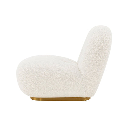 Manhattan Comfort Edina Modern Accent Chair in Luxurious Boucle Upholstery with High Density Foam Padding & Wood Frame with Gold Metal Base, Living Room Seating, White