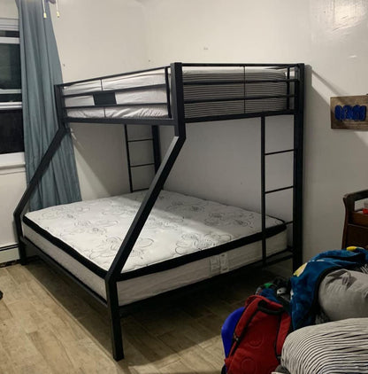 SIMPLEZC New Upgrade Thicken Metal Twin XL Over Queen Bunk Bed for Adults, Stronger Heavy Duty Steel Adults Bunk Beds Twin Over Queen Size with Ladder for Kids, Easy Assembly