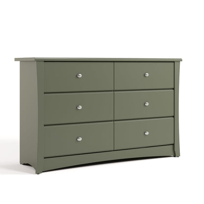 Storkcraft Crescent 6-Drawer Dresser (Olive) – GREENGUARD Gold Certified, Green Dresser for Bedroom, Kids & Nursery Storage Chest, Safety Interlocking Drawers, Pre-Installed Tracks, Kids Chest