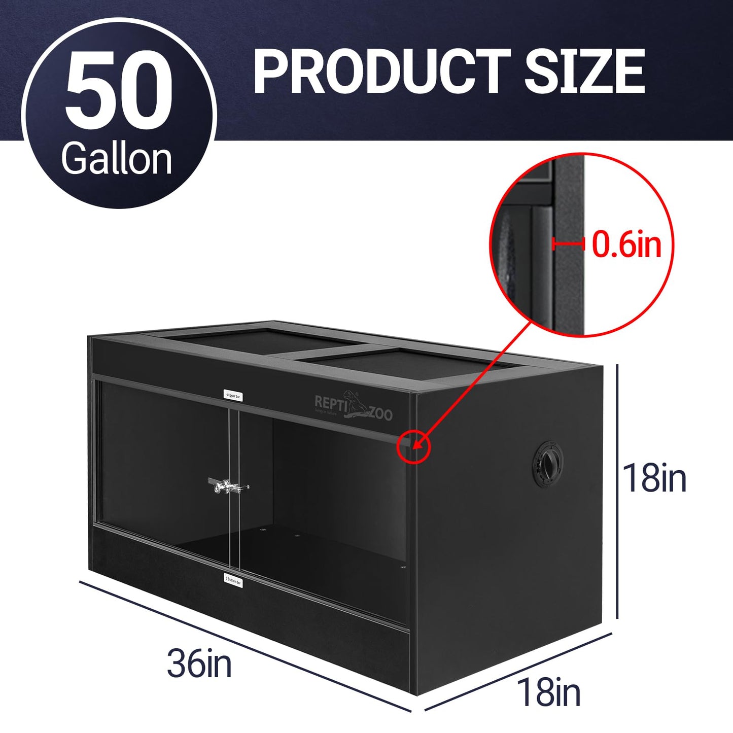 REPTI ZOO 50 Gallon PVC Reptile Enclosure, 36x18x18 inch Reptile Tank for Ball Python Bearded Dragon Snake Gecko, Reptile Terrarium Lounge Habitat with Glass Sliding Door & Top Screen Ventilation