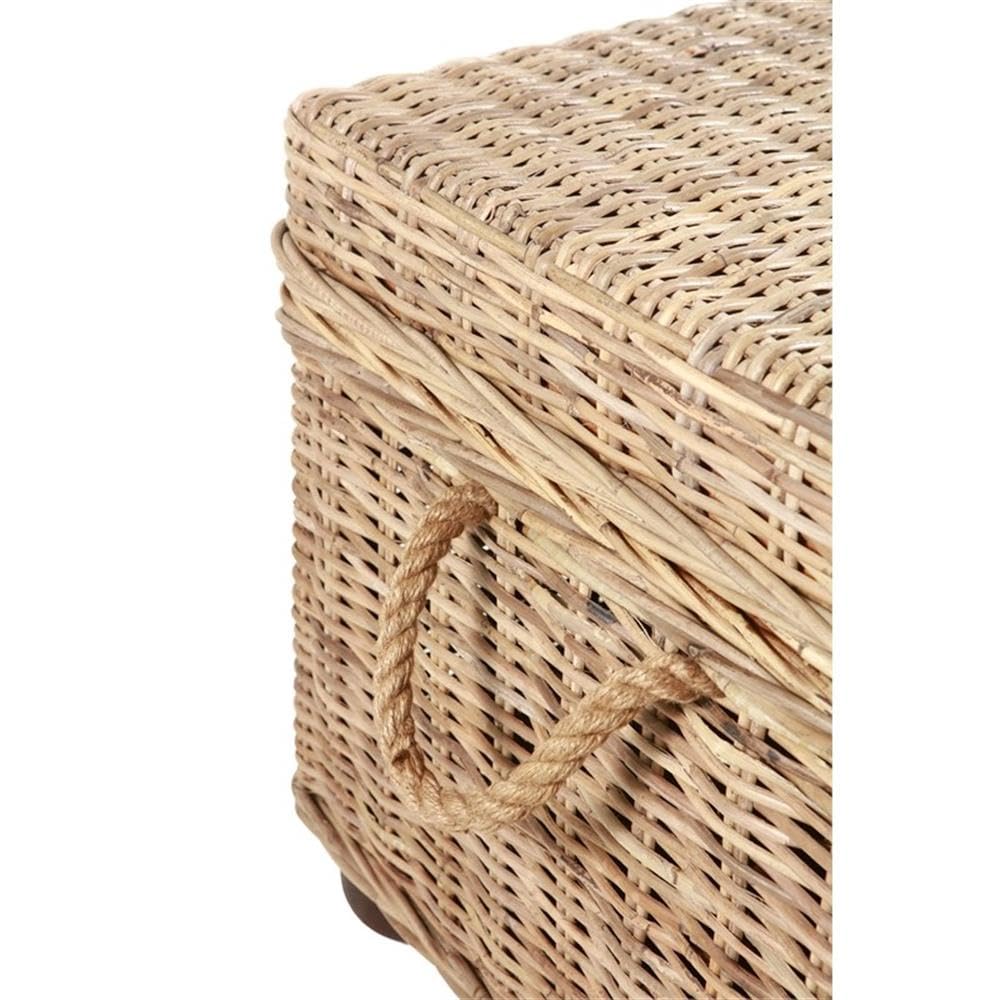 Pemberly Row Modern Kubu Wicker Rattan Storage Trunk, 37 in x 21.25 in x 19 in, Tan Finish, Handmade with Solid Mahogany Frame, Spacious Lift-Top Storage, Versatile Coffee Table for Living Room or