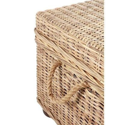Pemberly Row Modern Kubu Wicker Rattan Storage Trunk, 37 in x 21.25 in x 19 in, Tan Finish, Handmade with Solid Mahogany Frame, Spacious Lift-Top Storage, Versatile Coffee Table for Living Room or