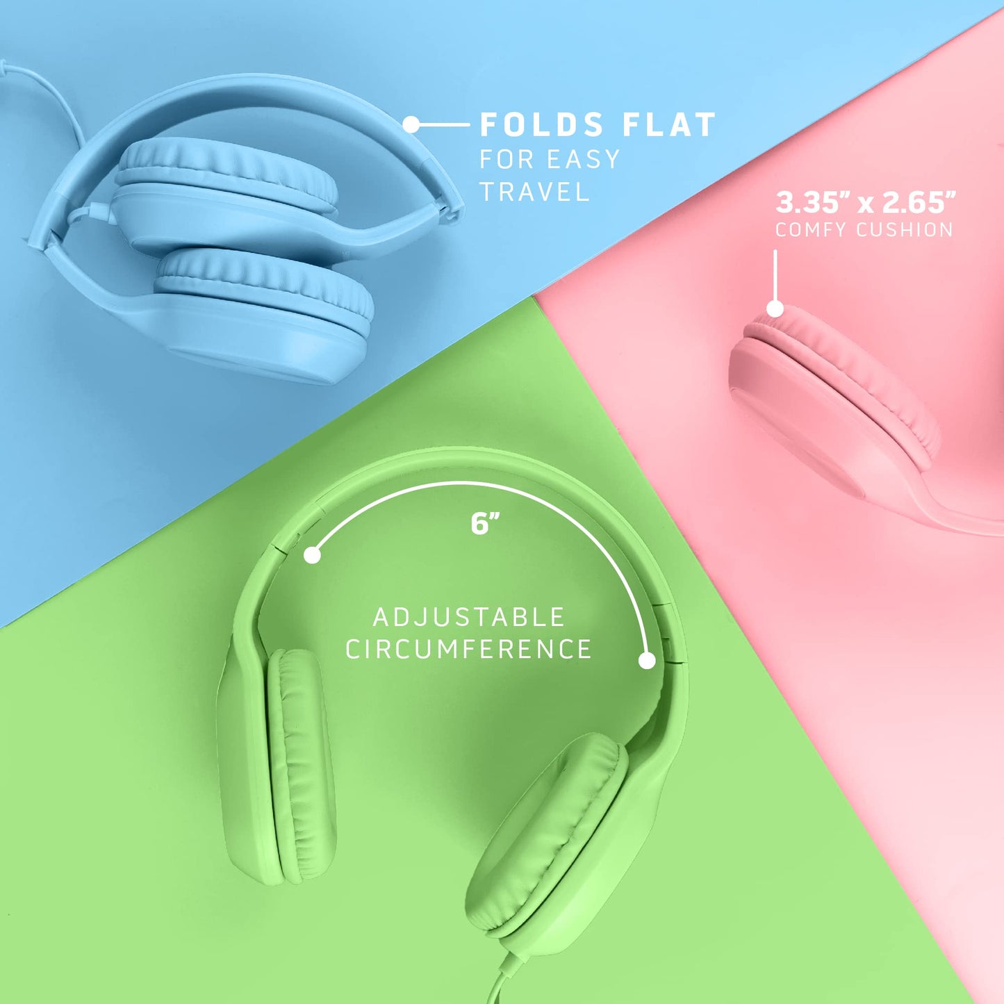 Sonitum Kids Headphones for School Bulk Set 5-Pack On-Ear, 3.5mm, Wired Headphones for Schools & Libraries – Adjustable, Cushioned Wired Kids, (Mixed Colors)