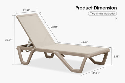 PURPLE LEAF Outdoor Chaise Lounge Chair Set of 2 Pool Lounge Chair with Champagne Aluminum Plastic Stackable Patio Lounge Chair for Poolside Sunbathing Beach Deck Yard, Beige