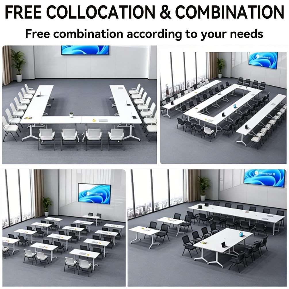 STEHEMO Folding Conference Room Tables, Conference Table with Wheels, Modern Modular Mobile Training Table, Flip Top Meeting Table, Space Saving, for Seminar, Office, Classroom,47IN,8