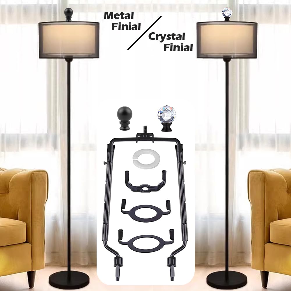 Asjeumt 8 9 10 11 inch Black Lamp Shade Harp Holder, Adjustable Height Harp Kit with Crystal & Metal Finial, DIY Replacement Making Repair Lampshade Bracket E14 E26 E27 Adapter Base Table Floor Light