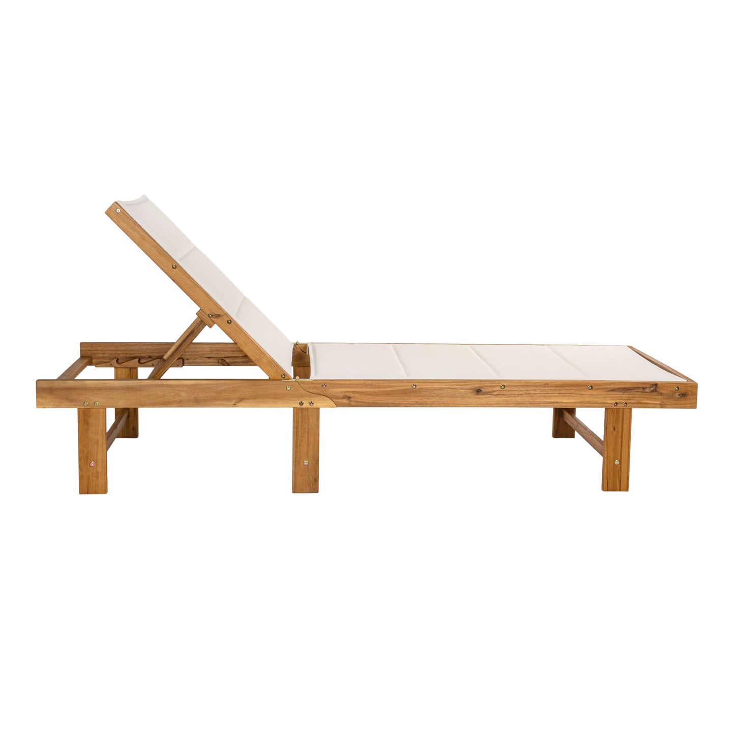 Eyely GNL1103A Quenyth 77.17"x26.38" Modern Minimalist Foldable Adjustable Wood Chaise Outdoor Lounge Chair, for Pool, Deck, Poolside, White/Natural