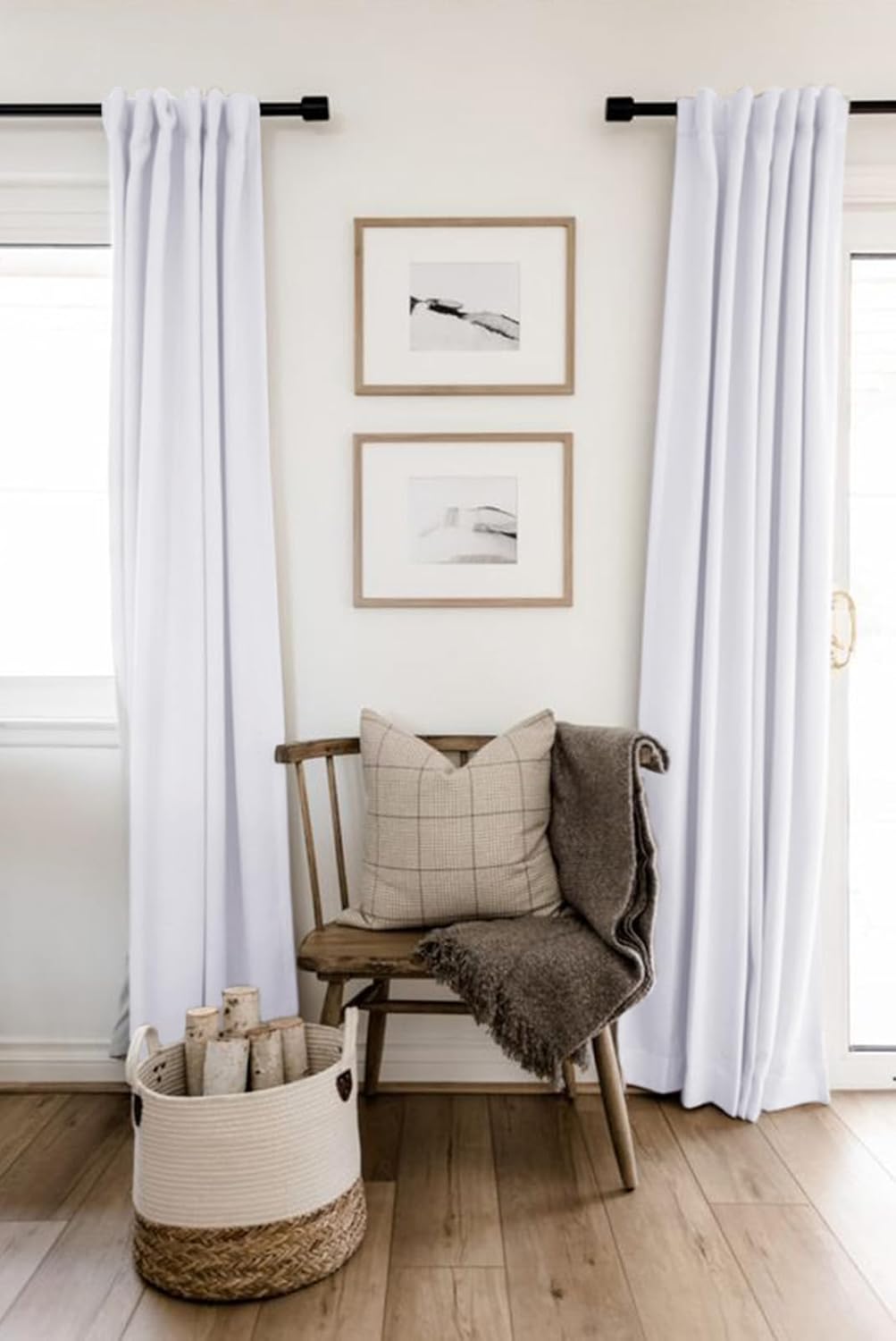 Skiennix 100% Blackout Linen Curtains - Thermal Insulated Drapes for Bedroom | 50" W x 96" L, Bright White