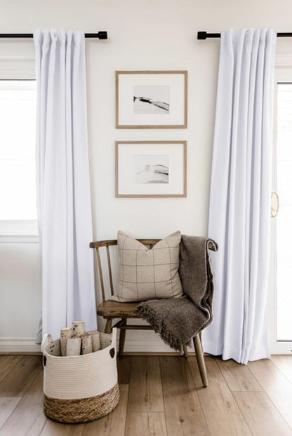 Skiennix 100% Blackout Linen Curtains - Thermal Insulated Drapes for Bedroom | 50" W x 96" L, Bright White