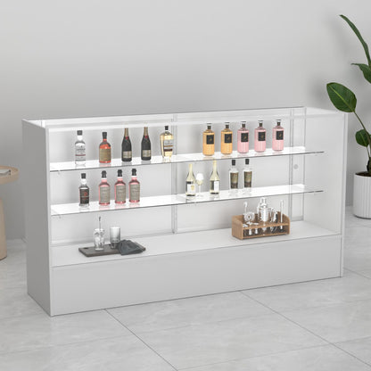 HUZJIEHUI 36" W x 18" D x 38" H - Retail Display Cabinet, White Wooden Full View Glass Display Cabinet with LED Lights and Glass Shelves
