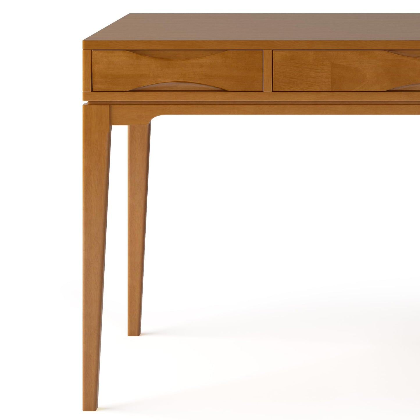 SIMPLIHOME Harper Desk - 60 Inch Wide Solid Wood Writing Desk in Light Golden Brown, Mid-Century Modern Home Office Computer Table for Study with 2 Drawers and Flip-Down Keyboard Tray