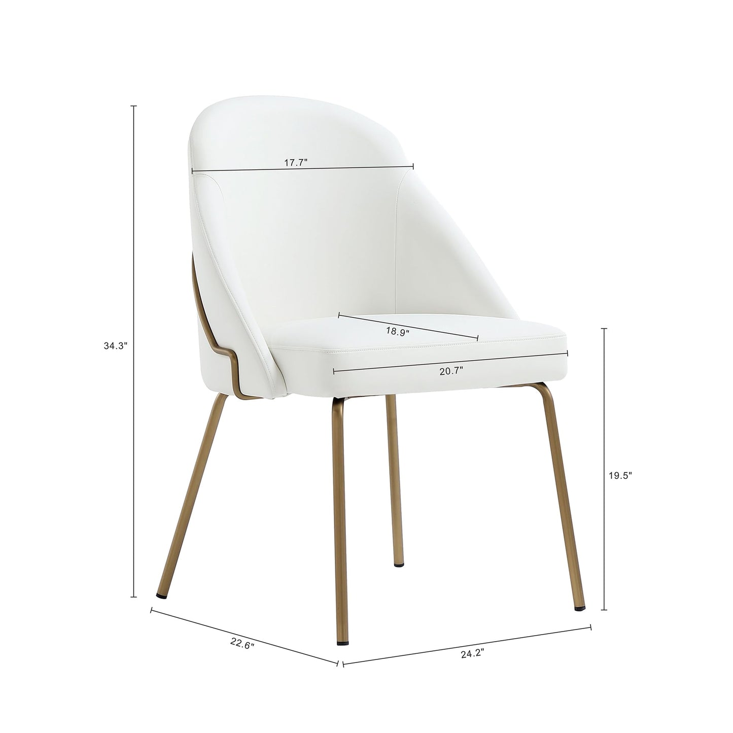 Manhattan Comfort Gracie Modern Faux Leather Dining Chairs, Upholstered Leatherette Seat, Steel Legs, High-Density Foam, Comfortable & Stylish Kitchen and Dining Room Chairs, Set of 2, White and Gold