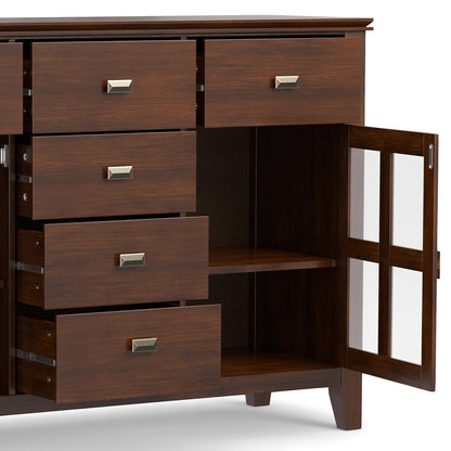 SIMPLIHOME Artisan Buffet - 54 inch Wide Solid Wood 3-Door Sideboard Buffet in Russet Brown, Transitional Storage Cabinet for Dining Room or Kitchen with Adjustable Shelves and Bronze Hardware