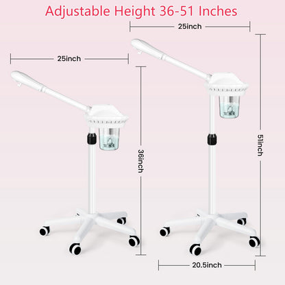 Professional Facial Steamer on Wheels, Facial Steamer for Facial Deep Cleaning, Facial Humidifier for Spa, Adjustable Height for Spa, Salon and at Home Use