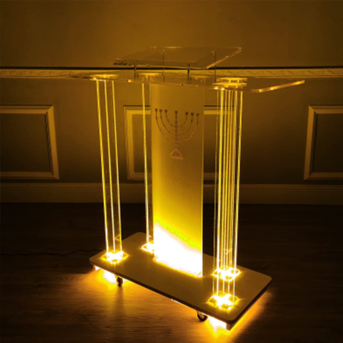 LaseVe Podium Podium Acrylic Lectern Pulpit Luminous Podium, Welcome Podium, Reception Chair Podium Conference Stage,Clear Rolling Podium Floor Podium with Light,Clear