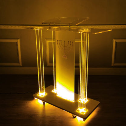 LaseVe Podium Podium Acrylic Lectern Pulpit Luminous Podium, Welcome Podium, Reception Chair Podium Conference Stage,Clear Rolling Podium Floor Podium with Light,Clear