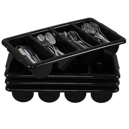 Loiycg 4 Compartment Cutlery Bin, Set of 4 Restaurant Silverware Tray Plastic, Black