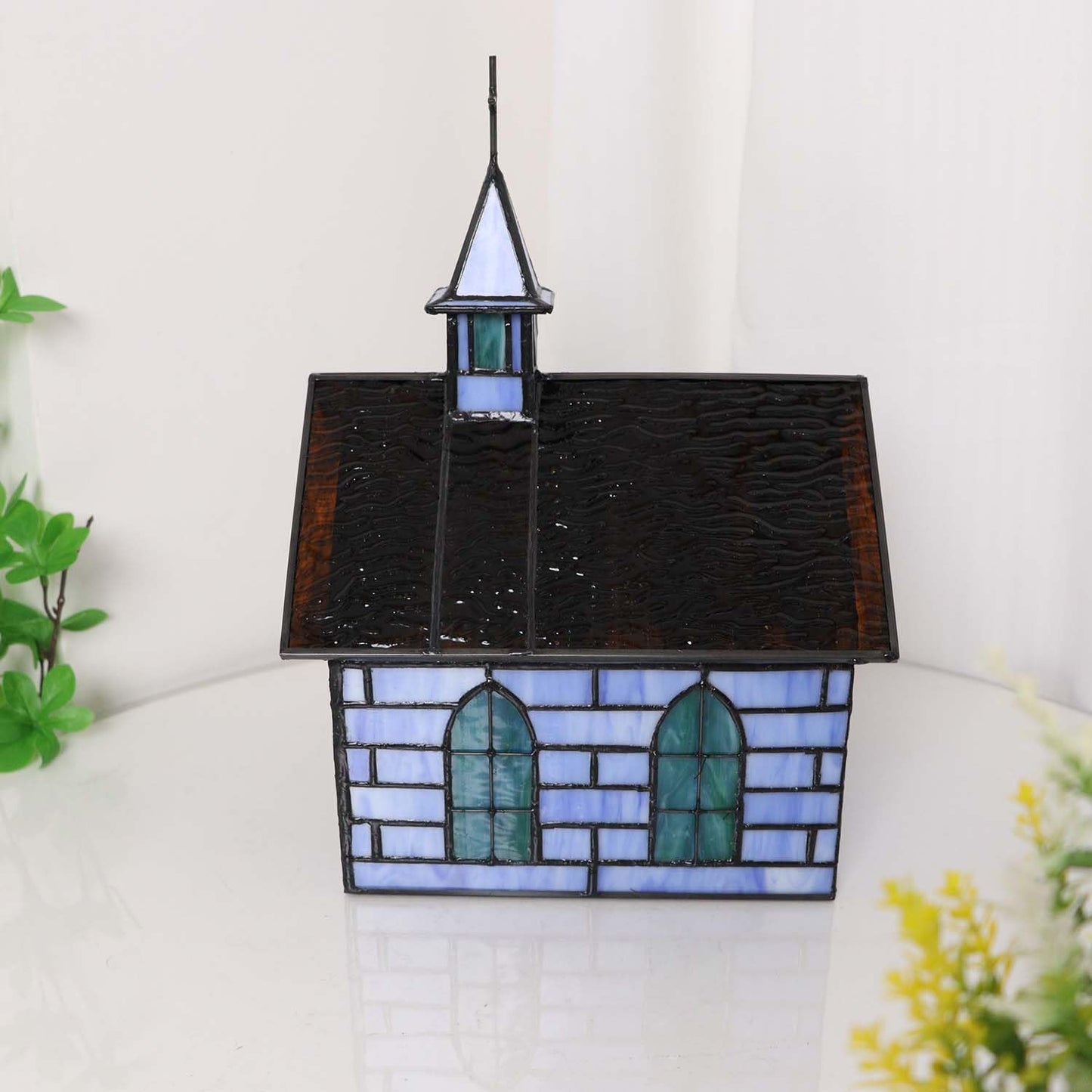 Bieye L12008 Christian Church Tiffany Style Stained Glass Table Lamp (Blue Chruch)