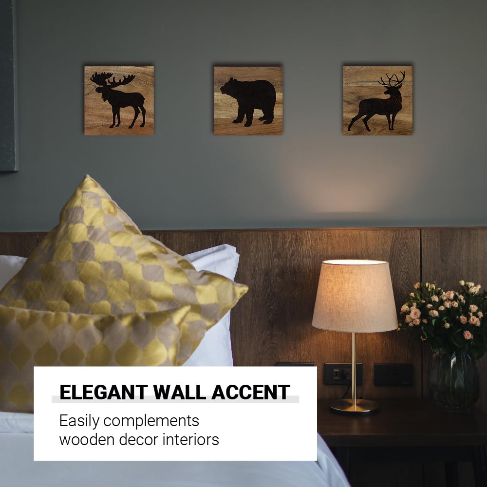HomeRustique Real Wooden Cabin Decor with Bear, Deer and Moose (Set of 3) - Woodland Rustic Cabin Wall Decor & Art for Home, Living Room, Hunting Theme, Mountain Lodge or Bathroom