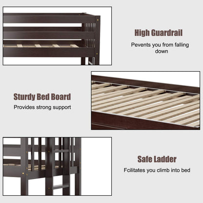 Giantex Twin Over Pull-Out Bunk Bed with Trundle, Extendable Twin/Full/Queen/King Bunk Bed, Solid Wood Bunk Bed with Ladder and Safety Rail, Wooden Bunk Beds for Kids Adults Teens, Espresso