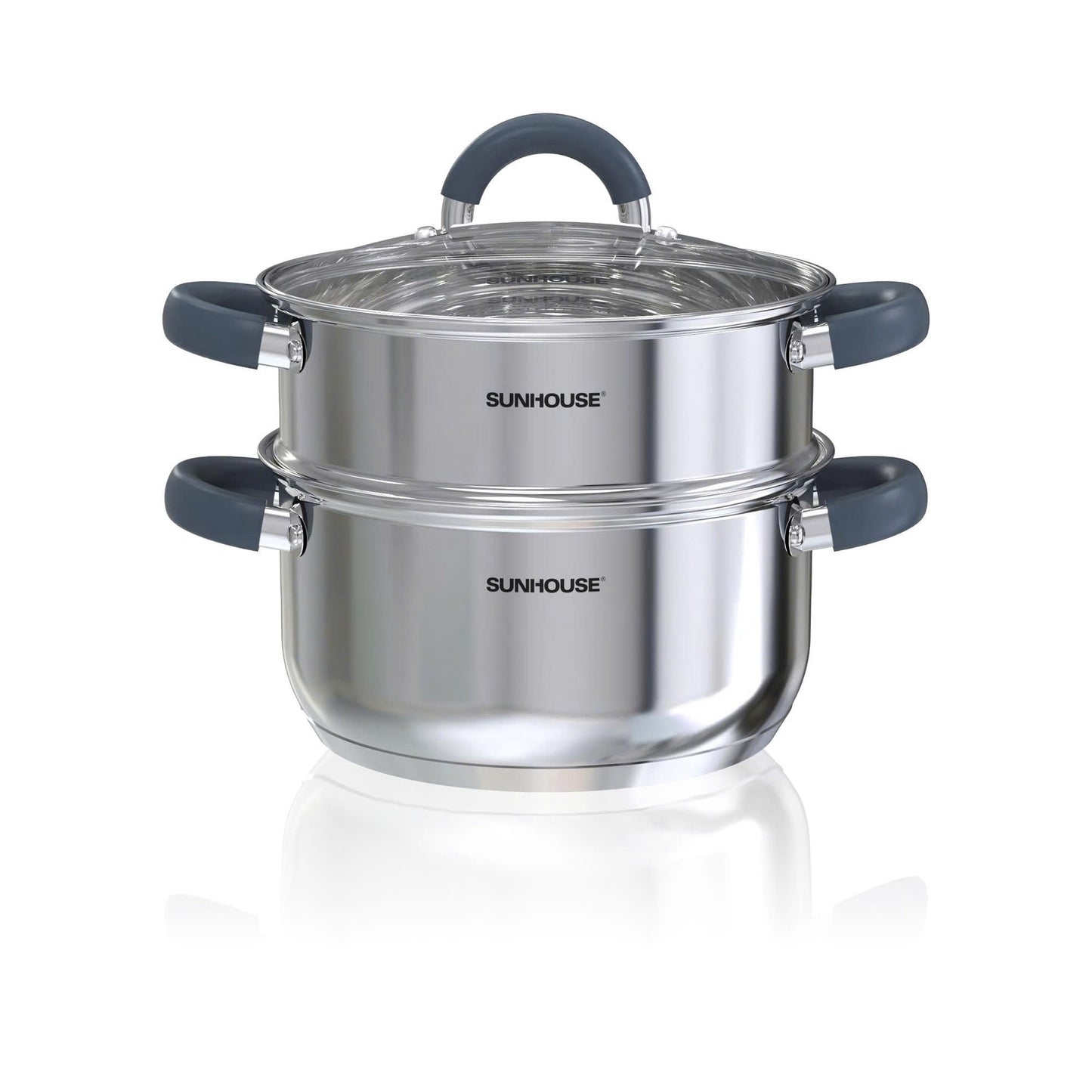 SUNHOUSE 3 Quarts Steamer Pots With Lid, 2-Tier Multipurpose Stainless Steel Steaming Pot Cookware With Stay-Cool Handles, Tri-ply Bottom, Compatible with All Cooktops