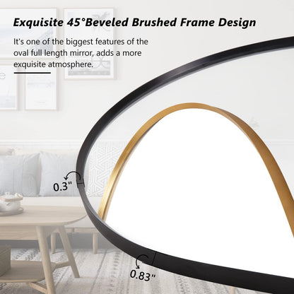 TheiaMo Oval Full Length Mirror, 71"×24" Wall-Mounted Floor Mirror with Metal Frame, Ultra-Clear Explosion-Proof Dressing Mirror, Simple and Classic Deco for Cloakroom/Bedroom/Living Room, Gold