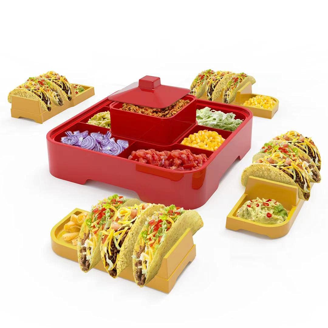 QINOL Taco Holder Stand, Taco Bar Serving Set for a Party 4 Taco Holders Nachos Tortilla Taco Serving Platter Stackable Tuesday Kit, Taco Night