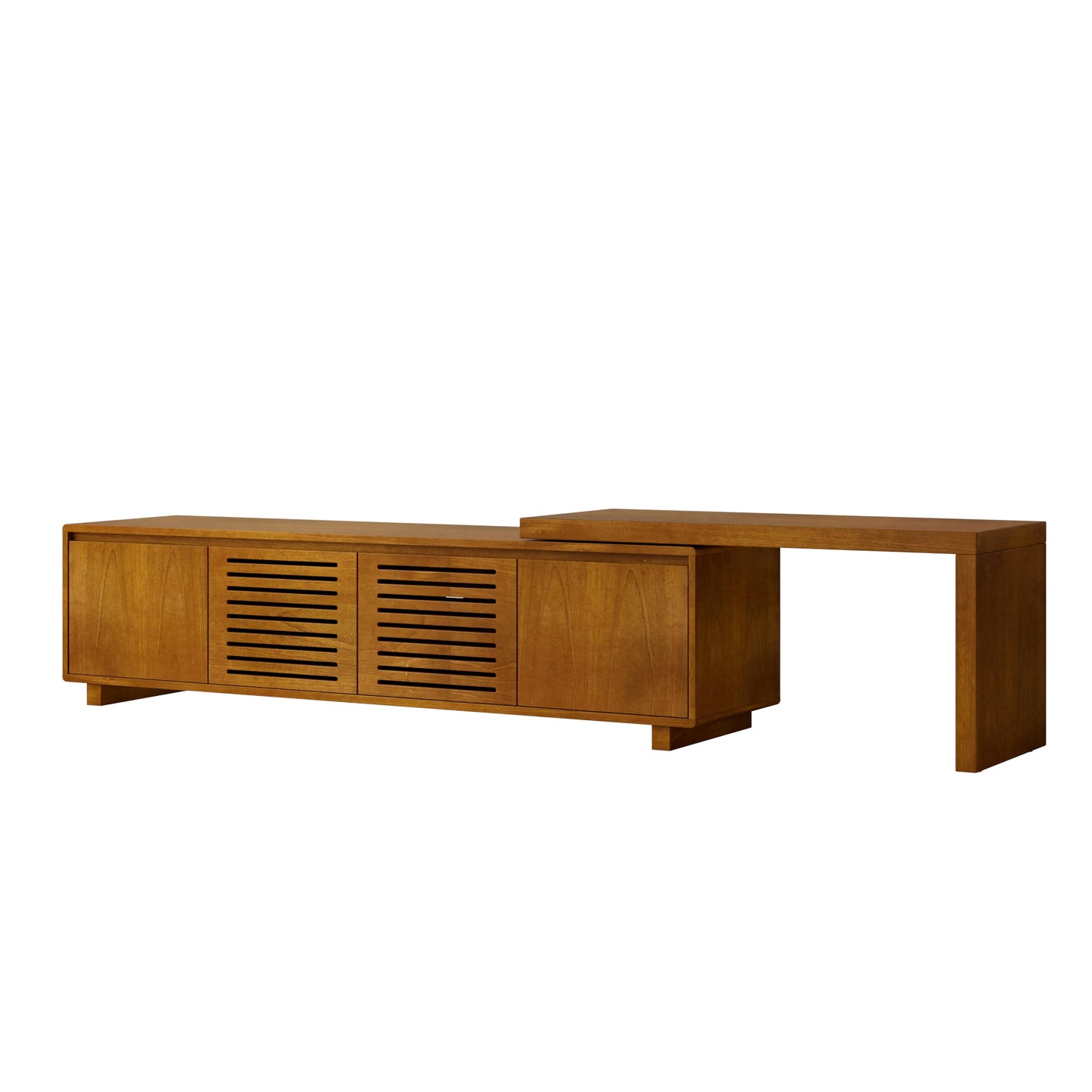 KEIKI 63" Mid-Century Modern Extendable TV Stand for TVs up to 75", Adjustable Entertainment Center with Storage, Farmhouse Media Console Cabinet with Fluted Wood Grain Design, Brown