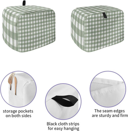 Sage Green Buffalo Plaid Toaster Cover 4 Slice - Large Kitchen Appliance Cover with Loop, Polyester Dust Protection