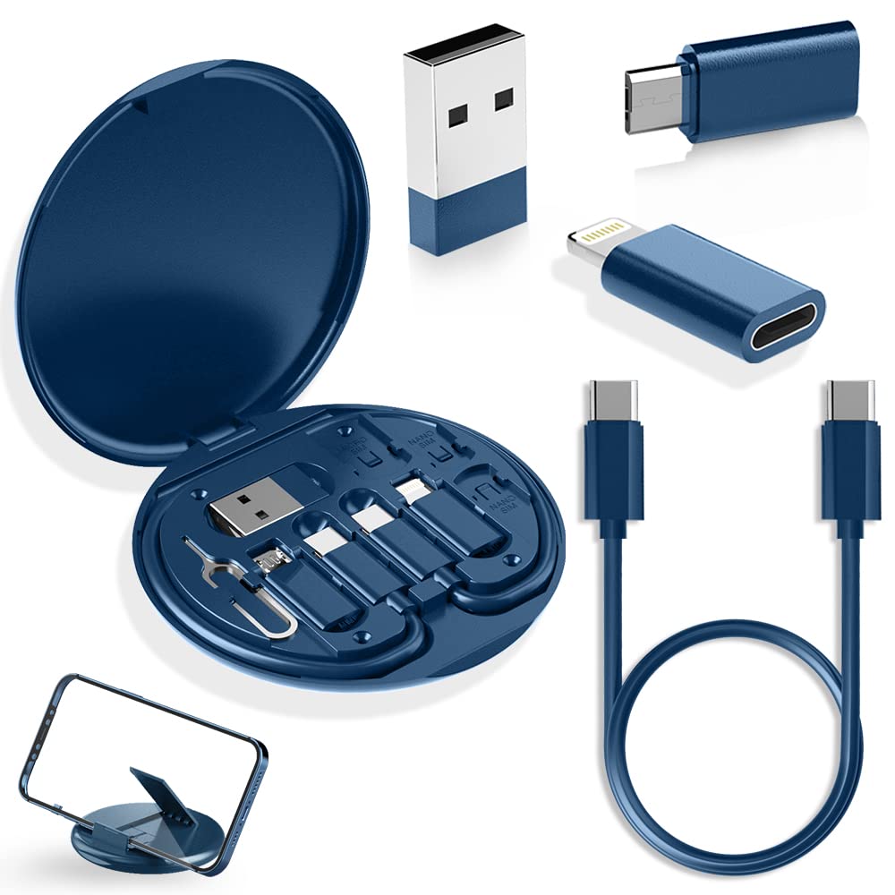 YANZIE USB Adapter, Micro USB Charging Cable with USB C Lighting Adapter, Lighting to USB C Adapter, Multi Charging Cable Storage Box Contains SIM Card Holder