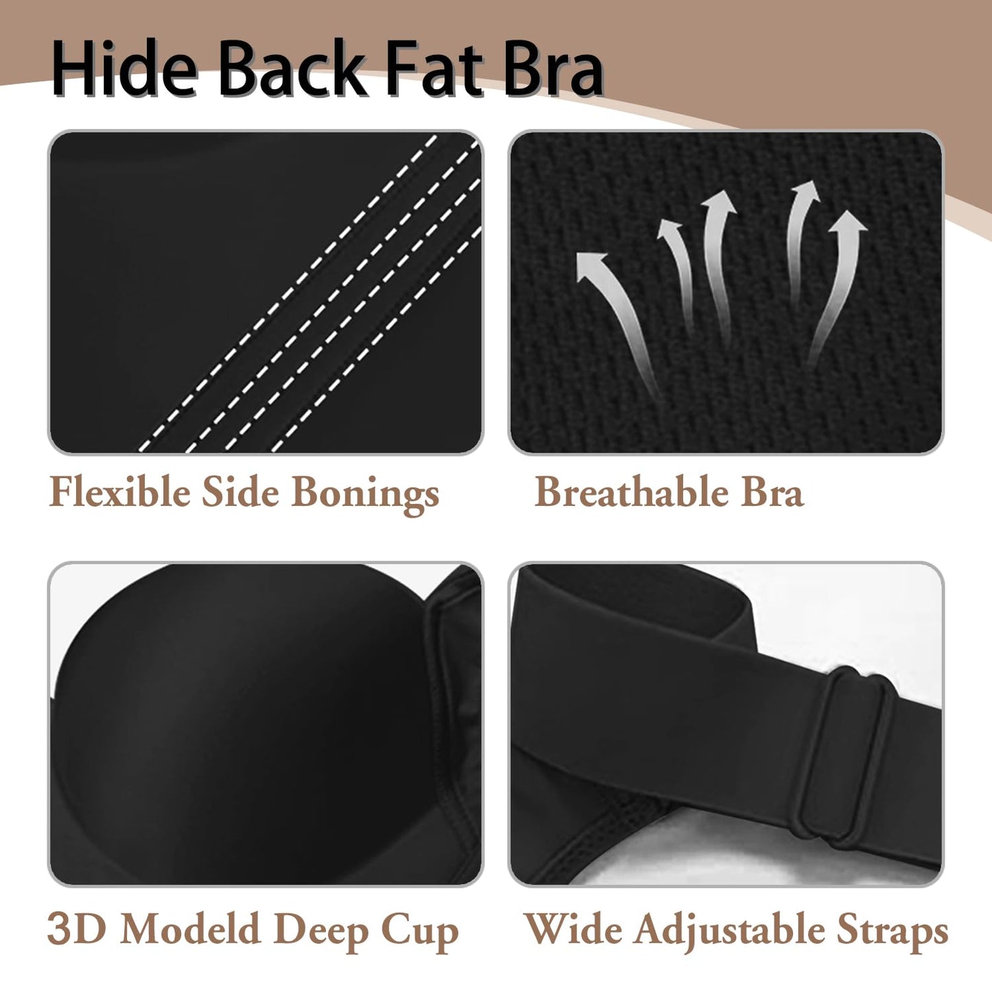 Geibiu Push up Bras for Women Deep Cup Bra Hides Back Fat Full Back Coverage Bra Plus Size(Nude 38DDD)
