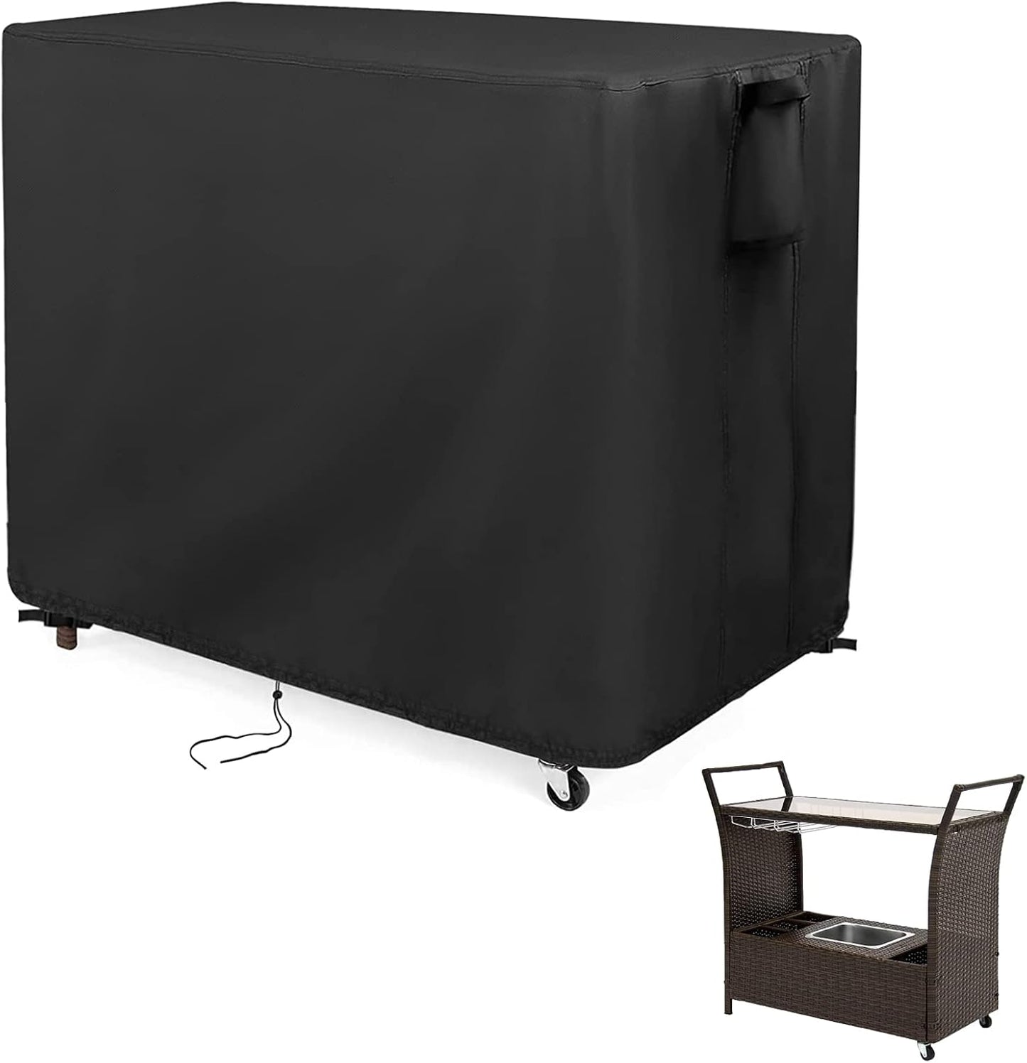 44 Inch 44''L 19''W 36''H(Black) Kingling Outdoor Table Cover for Wicker Bar Cart, Waterproof Patio Bar Table Cover