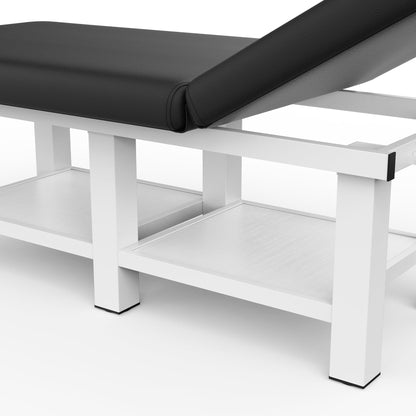 pouseayar 31.5'' Wide × 75'' Long Stationary Massage Table with Backrest and Storage Space for Treatment Table Physical Therapy Table Spa Facial Bed, 6 Square Legs Metal Frame PU Leather - Black