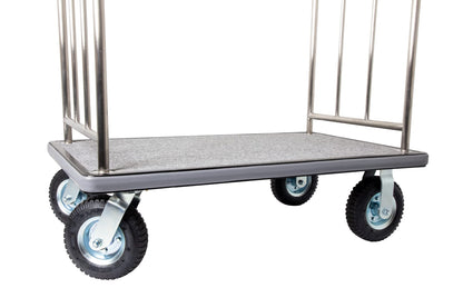 Wholesale Hotel Products Stainless Steel Luggage Cart – 800lb Capacity – Bellman Cart w/ 6” Air Filled Tires & Gray Carpet, for Hotel, Resorts, Condos, Commercial Use (Value Valet Series)