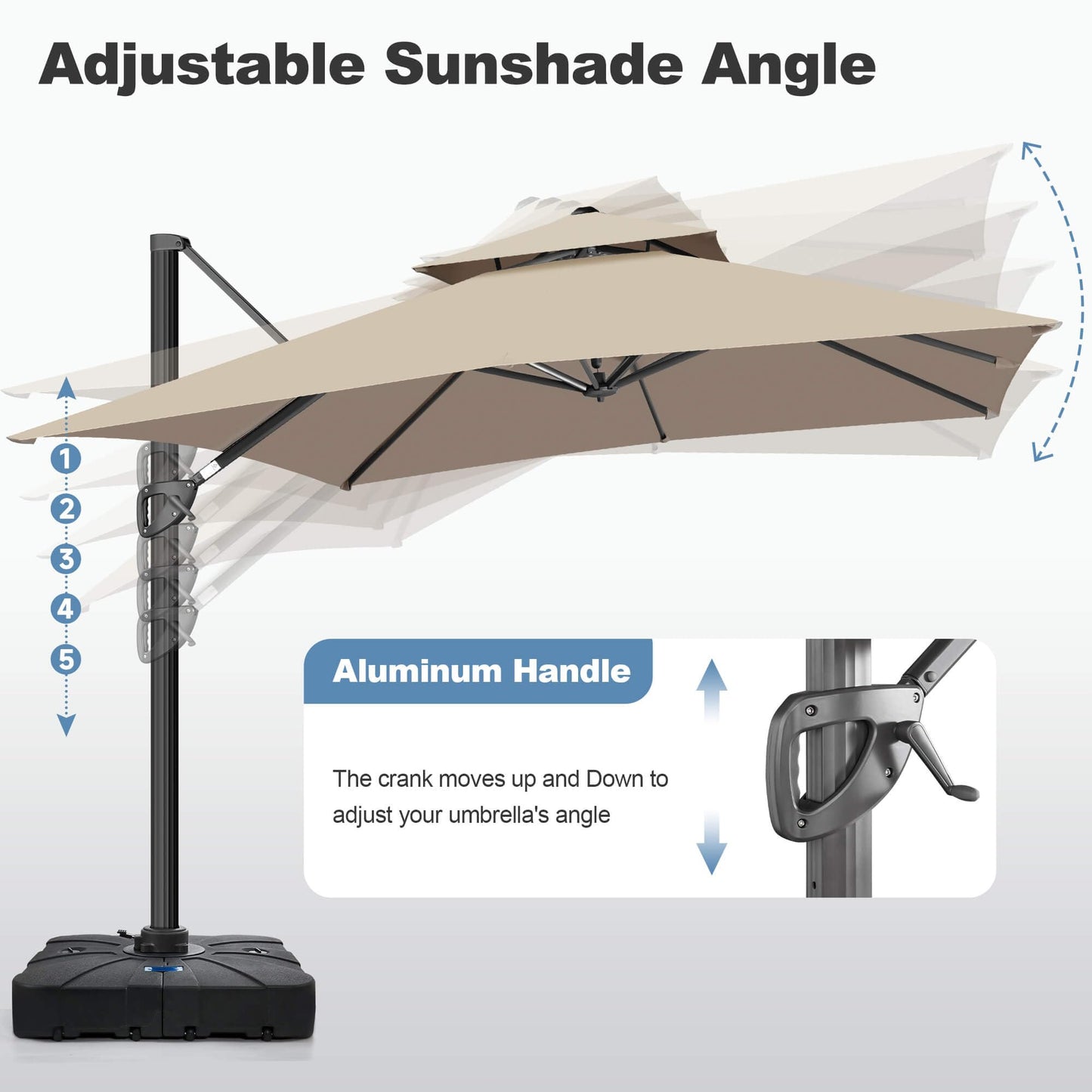 FLAME&SHADE 10 X 10 FT Cantilever Patio Umbrella - Large Square Offset Umbrella Outdoor Patio with 360-Degree Rotation and 3-Year Fade Resistance Fabric for Deck Pool Backyard Garden (Taupe)