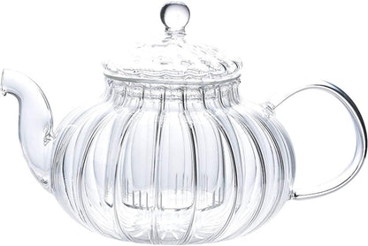 IwaiLoft NEW Glass Teapot with Infuser, Stovetop Safe Tea Kettle, 20OZ Blooming Tea Maker, Pumpkin