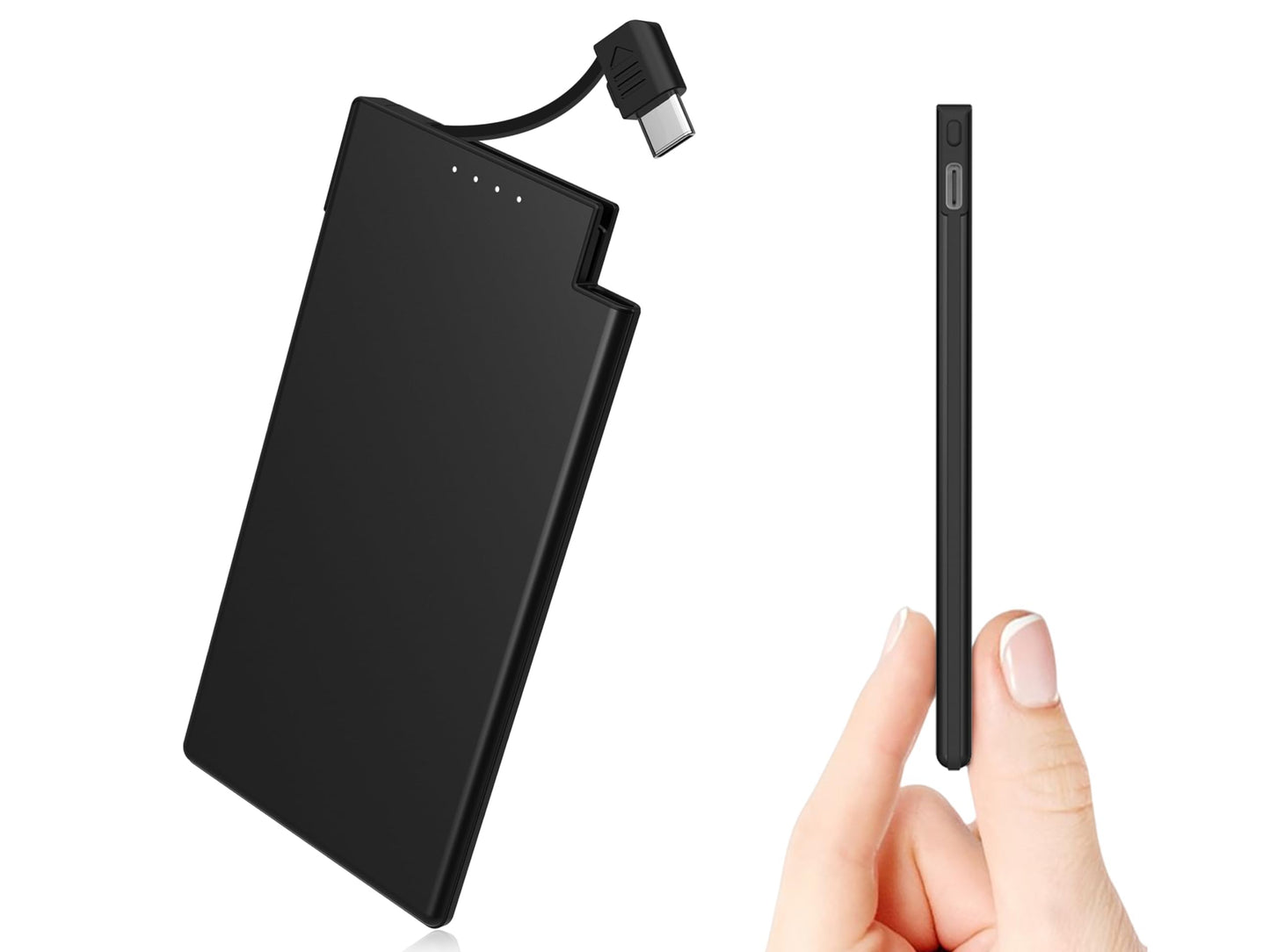 Auskang Slim Power Bank for Travel-5000mAh USB C Portable Charger Built in Cable- Airplane Safe Thin Battery Pack Compatible with iPhone16 15 Devices Samsung Google Pixel Android Phones