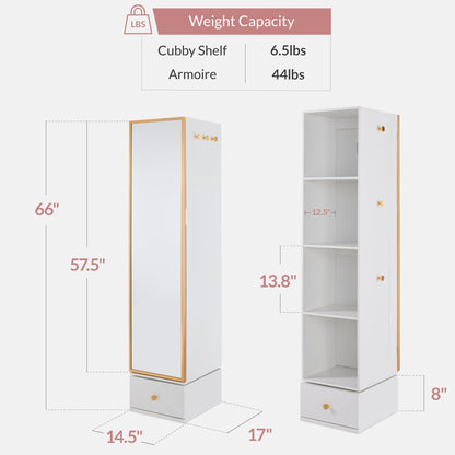Best Choice Products Rotating Mirror w/Storage Cabinet, 360 Swivel Jewelry Armoire w/Full-Length Mirror, Gold Metal Frame Tower w/Cube Shelves, Built-In Jewelry Organizer & Hook - Gold