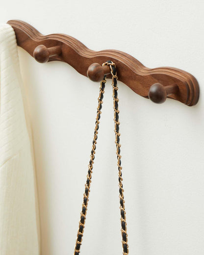 Wood Coat Rack Wall Mount - 4Pack Walnut Coat Hooks for Hanging Clothes,Keys, Robes,Purse,Towels,Bags,Backpack, Modern Decorative Wall hooks Heavy Duty Hanger Organizer for Bathroom,Entryway & Bedroom