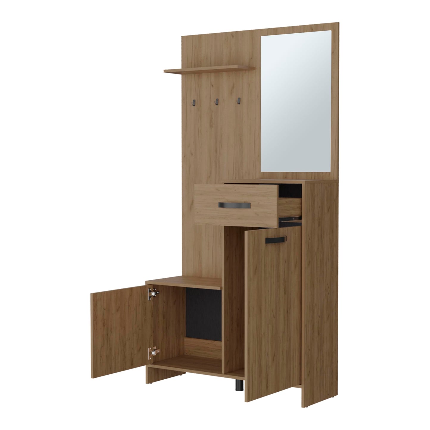 Hall Tree with Bench and Shoe Storage, Entryway Coat Rack with Hooks, Clothes Racks for Hanging Closet, Garment Storage and Mudroom Bench with Storage and Seating, Natural Oak,A-1
