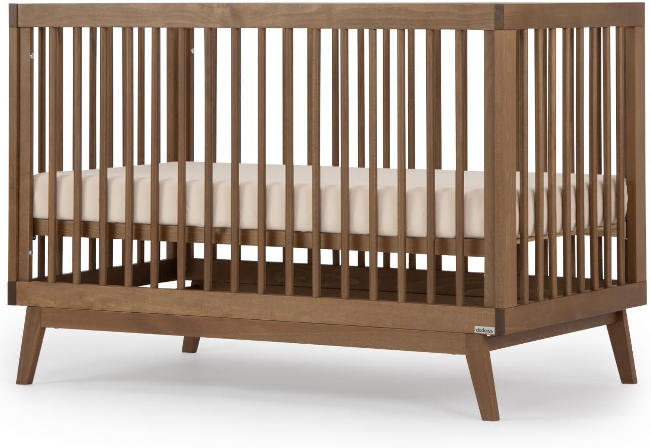 dadada Baby Soho 3-in-1 Convertible Wooden Crib to Toddler Bed - Made in Italy, GREENGUARD Gold Certified, Baby-Safe Finish, Handcrafted Beechwood, Modern Design, 3 Adjustable Heights (Walnut)