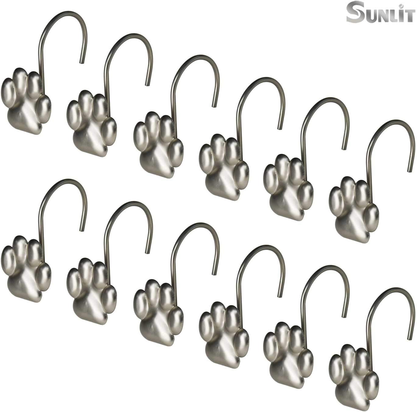 Sunlit Fashion Design Cute Paw Print Polished Shower Curtain Hooks for Dog, Cat, and Bear, Rust Proof Oil Rubbed Metal