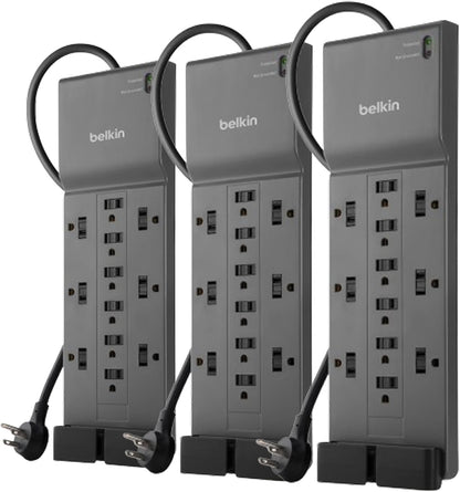 Belkin 12-Outlet Surge Protector Power Strip - 12 AC Outlets, 8ft Flat Plug, 3,940 Joules Protection for Home & Office